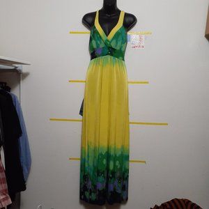 Yellow Dip Dyed Empire Waist Maxi Sundress Dress L